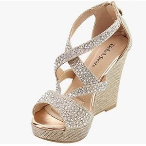 NWT rhinestone wedge heels